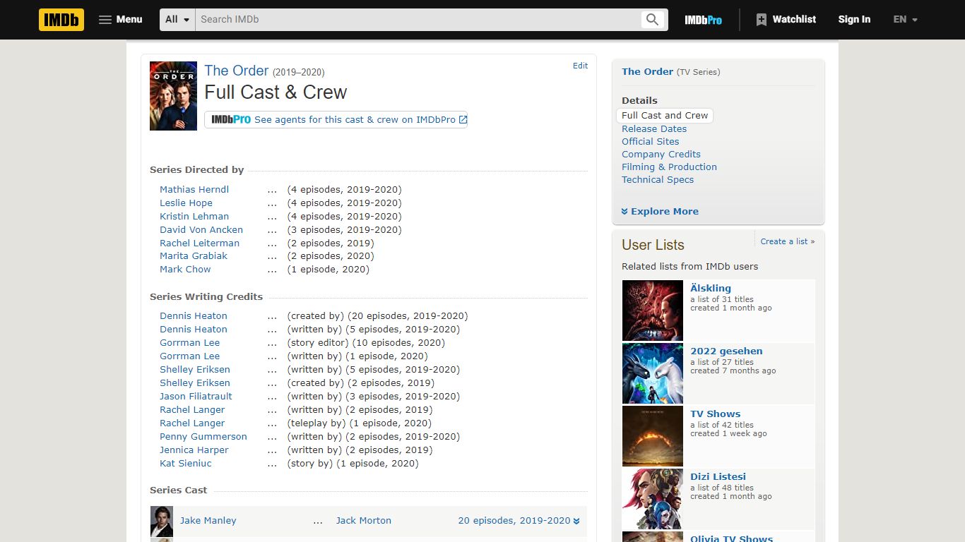 The Order (TV Series 2019–2020) - Full Cast & Crew - IMDb